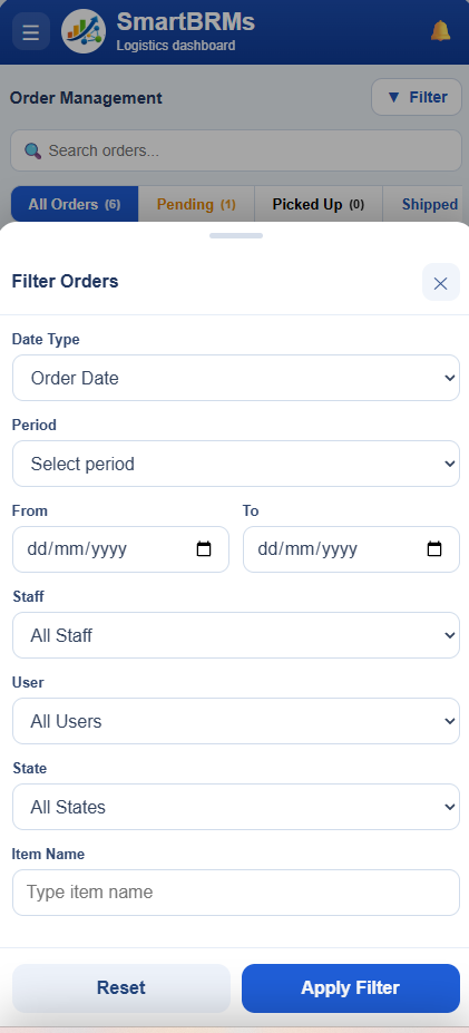 SmartBRMs mobile dashboard screenshot