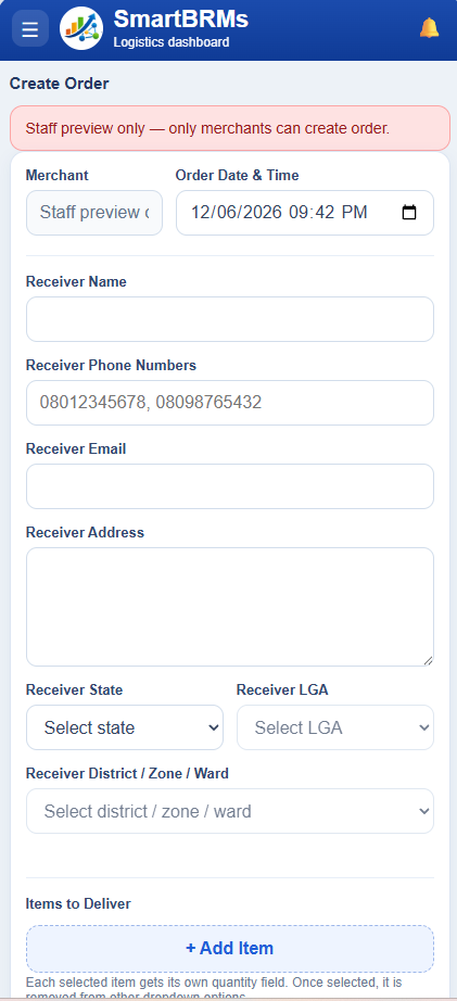 SmartBRMs mobile dashboard screenshot